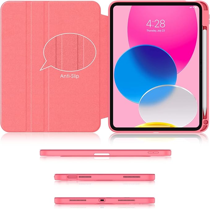 Soke Rotating Case for iPad (A16) 11th Generation 2025 iPad 10th Gen 2022 with Pencil Holder [Shockproof + Auto Sleep/Wake] 360 Degree Rotation Clear Back for iPad 11/10.9 - Watermelon