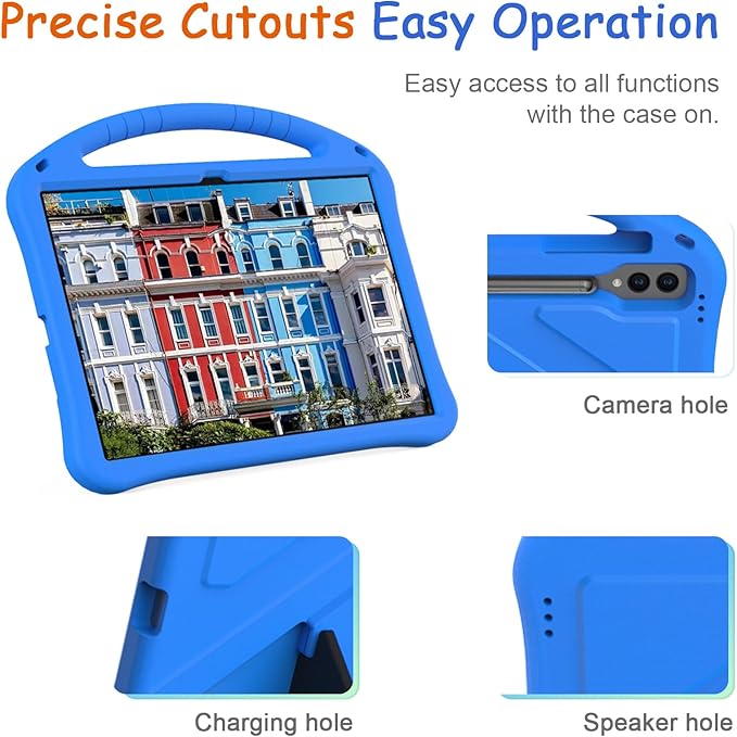 Kids Case for Samsung Galaxy Tab S10 Ultra/S9 S8 Ultra 14.6-inch Tablet Techcircle Light Weight Shock Proof EVA Foam Handle Rugged Stand Protective Cover Blue