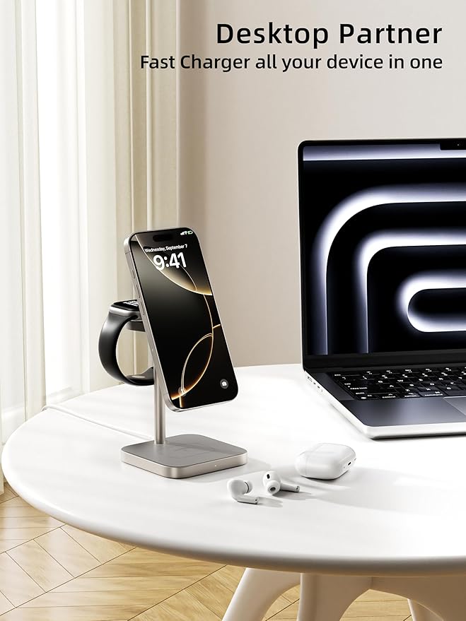 [Qi2 Certified ] LULULOOK 3 in 1 Charging Station 15W QI2 Wireless Charger Stand Magnetic Charger for iPhone 17/16/15/14/13/12 Series AirPods Pro/3/4 Apple Watch with 30W PD Adapter