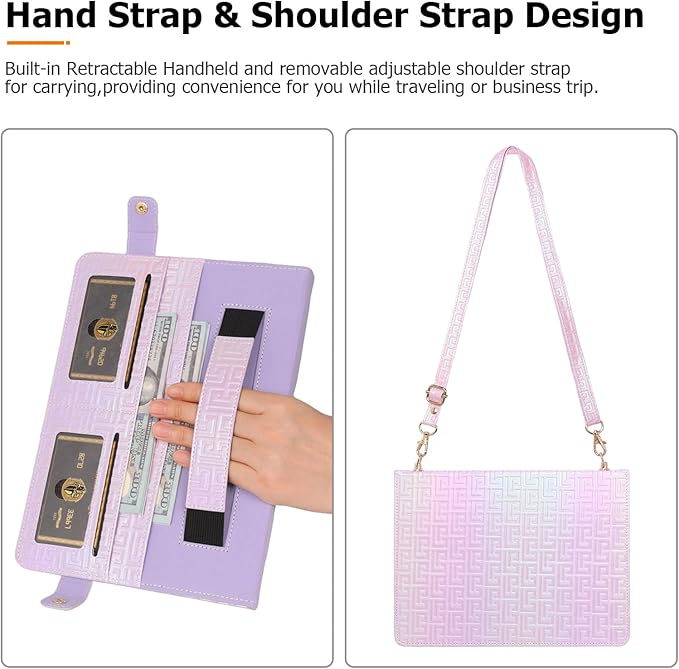 Dteck for iPad 9th/8th/7th Generation Case 10.2Luxury Sparkle PU Leather Kickstand Case with Pencil Holder Shoulder Hand Strap Card Slots Shockproof Protective Magnetic Pocket Wallet CasePurple