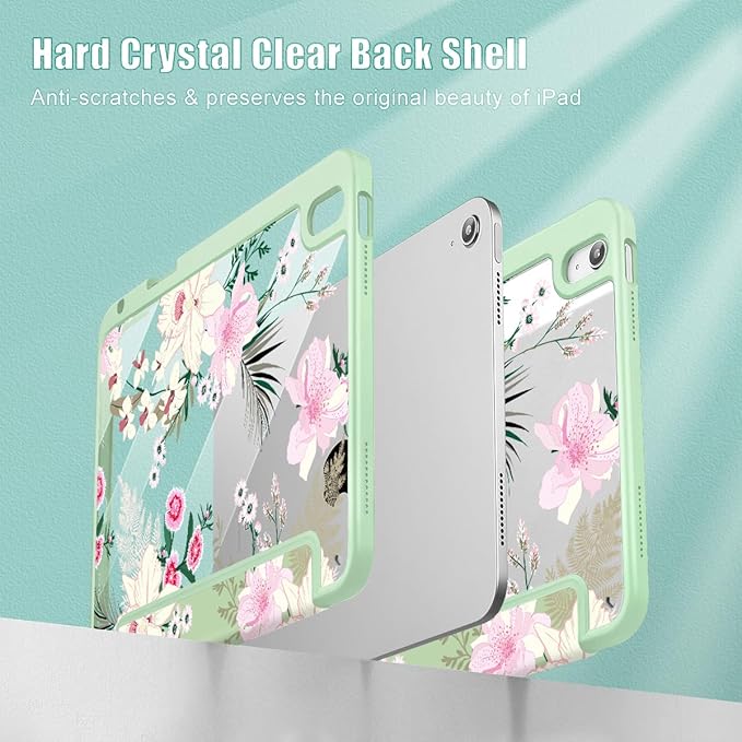 May Chen for iPad (A16) 11th Generation Case 11 Inch 2025 iPad 10th Gen Case 2022 10.9 inch Built-in Pencil Holder with Shockproof Cover Clear Back Shell Auto Wake/Sleep Garden Flower