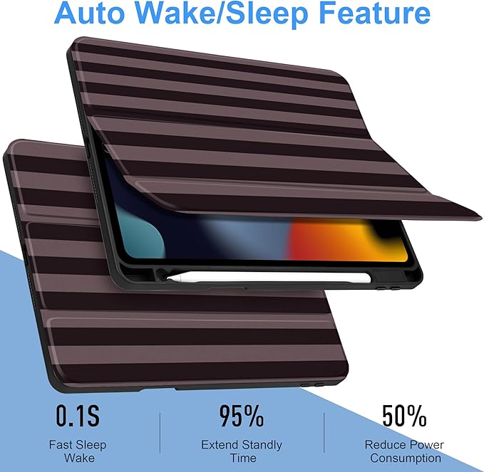 DONGKE for iPad 9th/8th/7th Generation Case 10.2 Inch (2021/2020/2019) [Auto Sleep/Wake &amp Pencil Holder] Clear Acrylic Back Trifold Stand Cover Brown Stripes