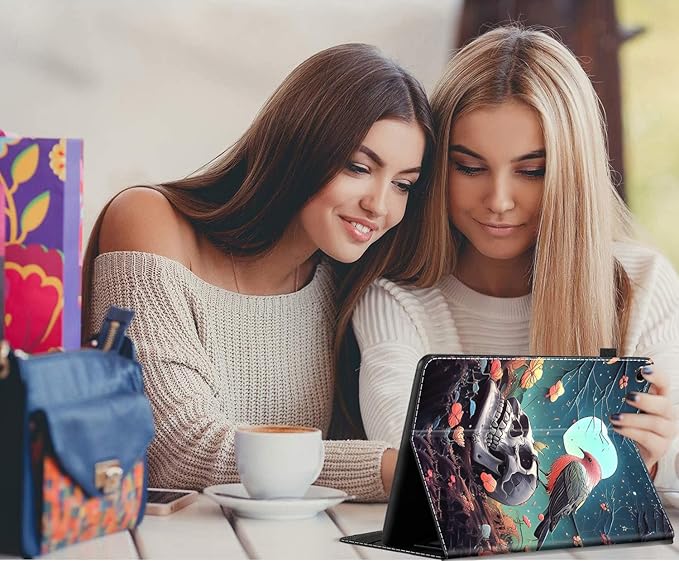 Case Fits Amazon Kindle Fire HD 8 &amp 8 Plus Tablet (12th Generation/10th Generation 2022/2020 Release) 8 Multi-Angle Smart Stand Cover Auto Sleep/WakeRed Bird Skull Flower