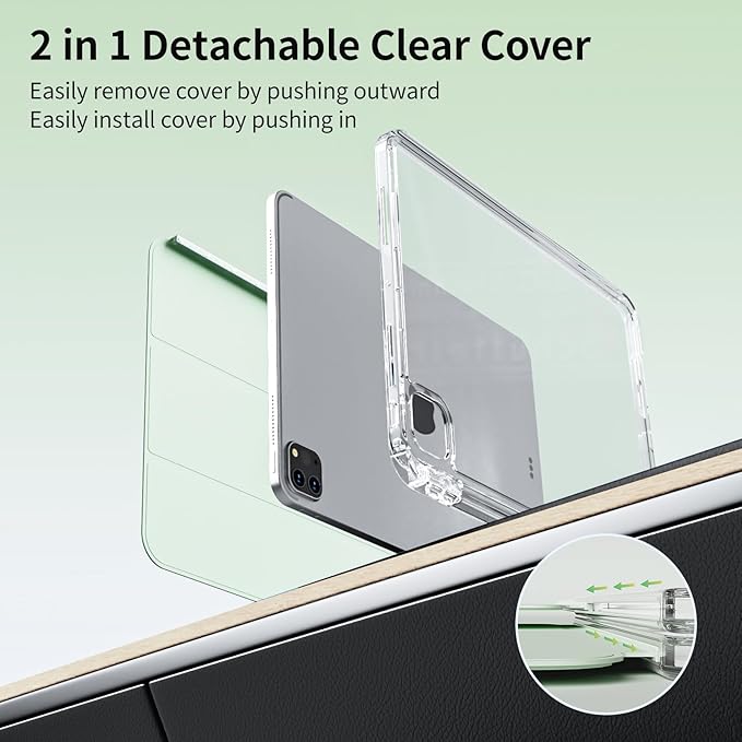 Case for iPad Air 13 Inch M3/M2 (2025/2024) &amp Pro 12.9 Inch 6th/5th/4th/3rd Generation 2022/2021/2020/2018 with Pencil Holder 2 in 1 Detachable Trifold Sliding Cover with Clear Back Shell Green