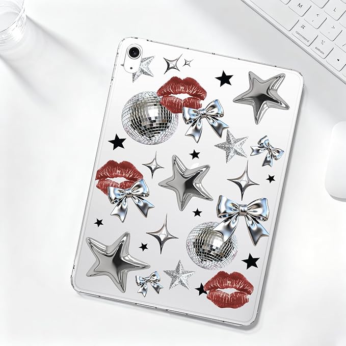 for 10.2 iPad 2019/2020/2021Y2k Silvery Star Crystal Clear CaseSlim Lightweight Anti-Scratch Soft TPU Bumper Hard Acrylic Back Cover for iPad 7th/8th/9th Gen for Women