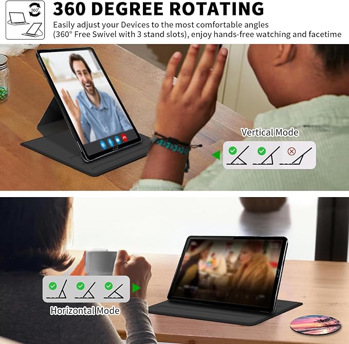 Case for Samsung Galaxy Tab S10 Plus/ S9 FE Plus/ S9 Plus 5G Tablet 12.4 Inch Case360 Degree Rotating Swivel PU Leather Stand Flip Folio Cover with Auto Wake/SleepPink Beach Sunset