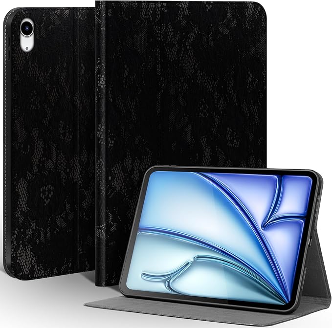 Leather Case for iPad Air 11 Inch M3 2025/ M2 2024iPad Air 10.9 Inch Case 5th/4th Gen. 2022/2020 Full Grain Leather CoverProtective Smart Folio with Auto Sleep/Wake Black Silver