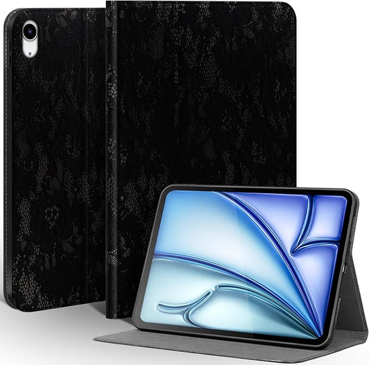 Leather Case for iPad Air 11 Inch M3 2025/ M2 2024iPad Air 10.9 Inch Case 5th/4th Gen. 2022/2020 Full Grain Leather CoverProtective Smart Folio with Auto Sleep/Wake Black Silver