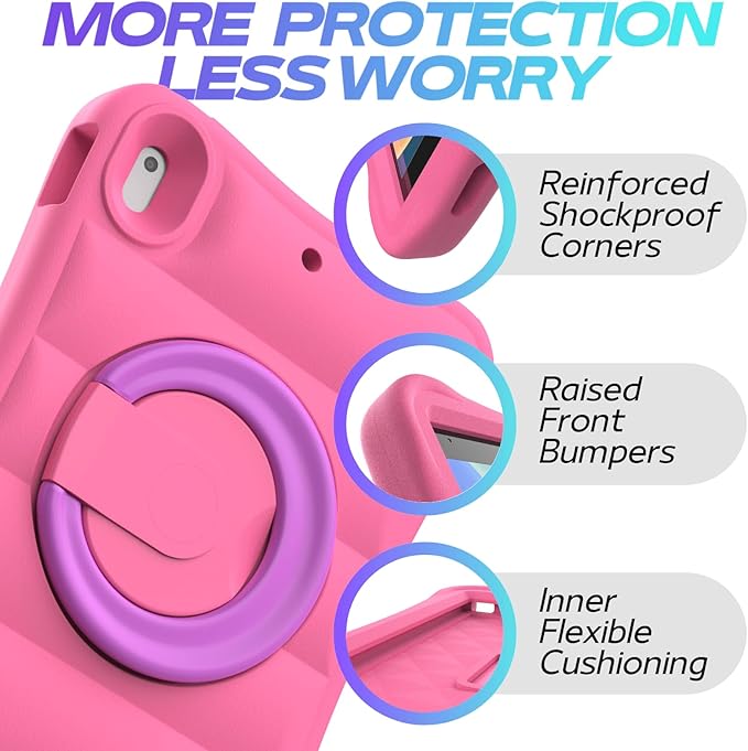 MRWHO Kids Case for iPad 9th 8th 7th Generation 10.2 inch – Lightweight Flexible Shockproof Rotating Stand Handle Rugged Cover for iPad 9 8 7 Gen Girls Boys Pink