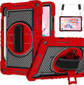 Shockproof Case for Samsung Galaxy Tab S8 2022/S7 2020 11 Tablet with Shoulder Strap Techcircle Heavy Duty Rotating Kickstand Rugged Defender Protective Case with Adjustable Hand Strap Red