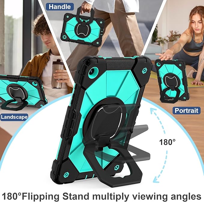 Case for Galaxy Tab A9 Plus Case 11 Inch Rugged Galaxy A9+ Tablet Case with Screen Protector 360 Rotating Stand Shoulder Strap Pen Holder 2023 Model(SM-X210/X216/218) Black Mint