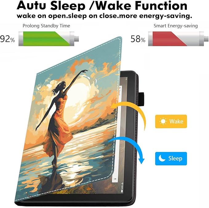 Case for All-New Amazon Kindle Fire HD 10 &amp 10 Plus Tablet 10.1 (13th/11th Generation 2023/2021 Release) - PU Leather Folio Case with Smart Auto Wake/Sleep Girl Dancing on The Beach