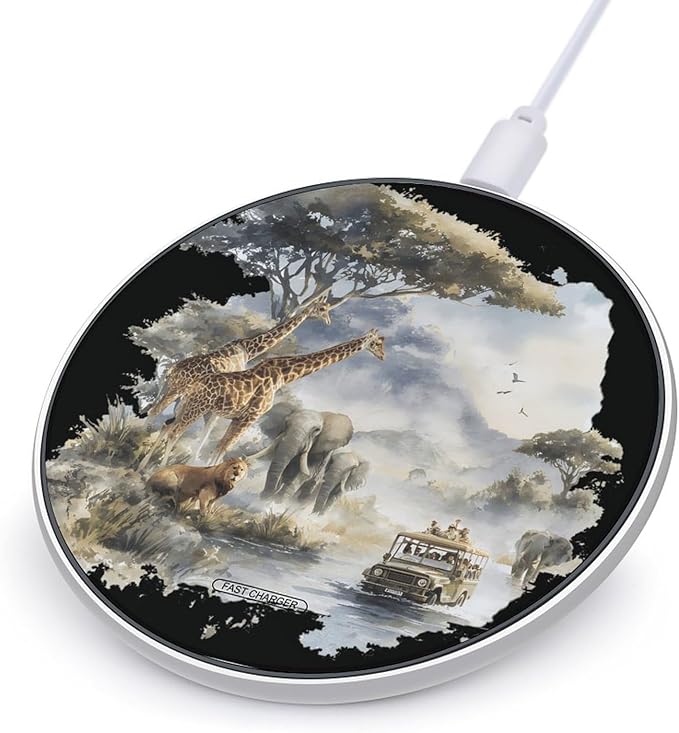 Africa Scene Giraffes Elephants Travel Phone Charger Magnetic Charging Pad Anti-Slip with USB Cable