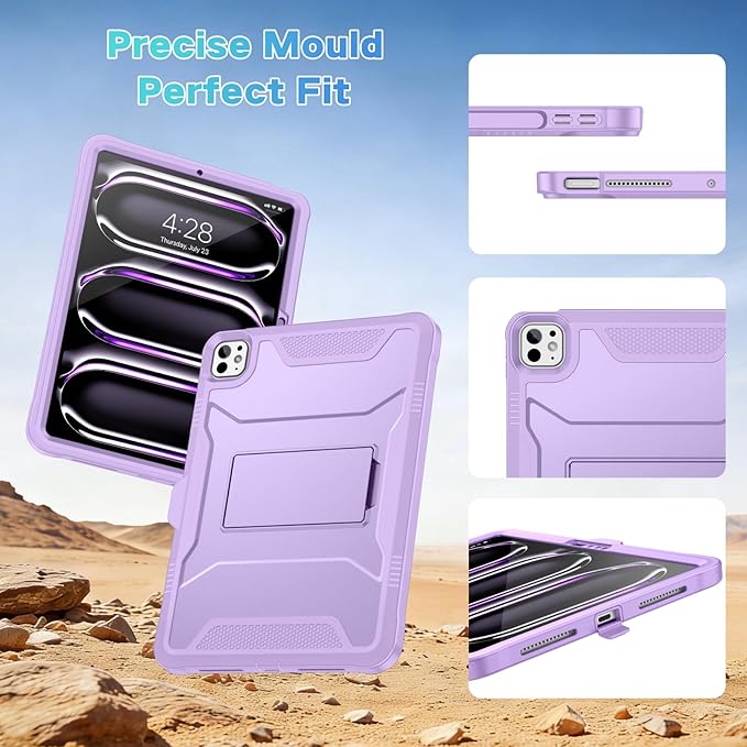 Soke Case for iPad Pro 11 Inch (M5) 2025/ (M4) 2024 with Built-in Screen Protector &amp Kickstand Rugged Full Body Heavy Duty Protective Cover with Pencil Holder - Violet