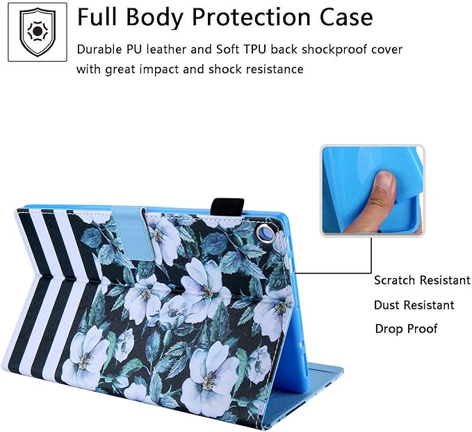 Case for 10.1 Amazon Kindle Fire HD 10 Tablet 9th/7th Generation 2019 and 2017 with Stylus Holder Card Slots [Auto Sleep/Wake] Smart Stand PU Leather TPU Magnetic Folio Cover Pear Flower
