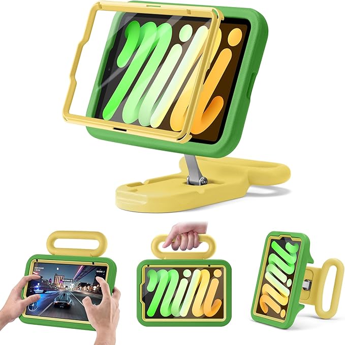 Kids Case for iPad mini 7 (A17 Pro) 2024 / iPad mini 6 2021 Adjustable Portrait/Landscape Stand Drop Proof Handle Kickstand Child Friendly with Screen Protector for iPad mini7th/6 8.3 inch(Green)