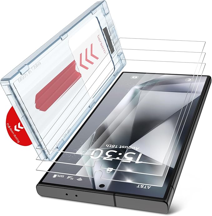 bersem 3 Pack for Samsung Galaxy S24 Ultra Screen Protector + 1 Pack Camera Lens Protector 9H+ Tempered Glass Film with Customized Installation Tray Military Grade Shatterproof HD Clear