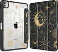 Tuiklol for iPad Pro 11 Inch (M5 2025 / M4 2024) Case Buit-in Pencil Holder with Slim Clear Back Cover Protection Trifold Stand-Auto Wake/Sleep Tablet Case Black Flower Moon &amp Star
