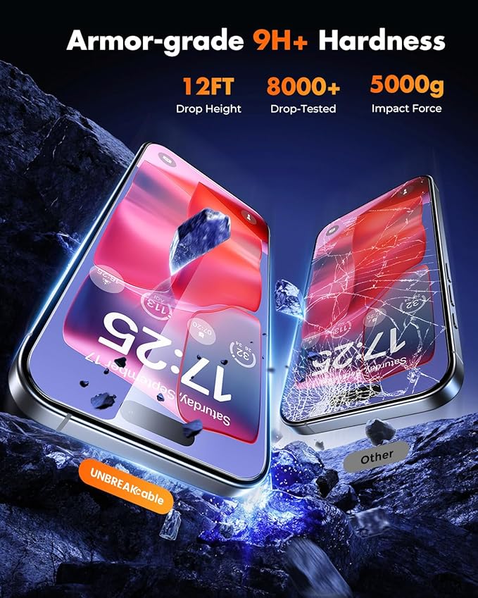 UNBREAKcable iPhone 16 Pro Screen Protector [3-Pack] Tempered Glass with Auto-Align Tech for Easy Install 9H+ Hardness Anti-Fingerprint Ultra-Clear Full-Coverage Protection 6.3-Inch
