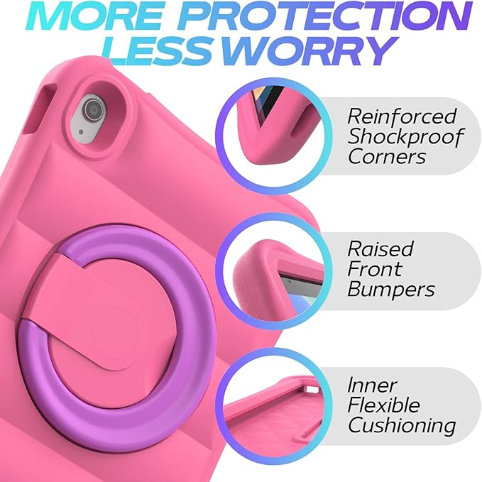 MRWHO Kids Case for iPad (A16) 11th Generation 11 inch 2025/ 10th Generation 10.9 inch 2022 - Sturdy Lightweight Flexible Shockproof Rotating Stand Handle Girls Boys Cover for iPad 11 10 Gen Pink