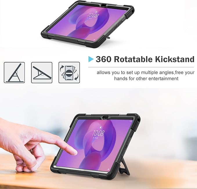 ProCase Protective Case for Lenovo Idea Tab 11 2025 / Tab M11 2024 / Lenovo Tab K11 LTE 2024 Rugged Heavy Duty Shockproof Rotating Kids Cover with 360° Rotate Kickstand &amp Shoulder Strap -Black
