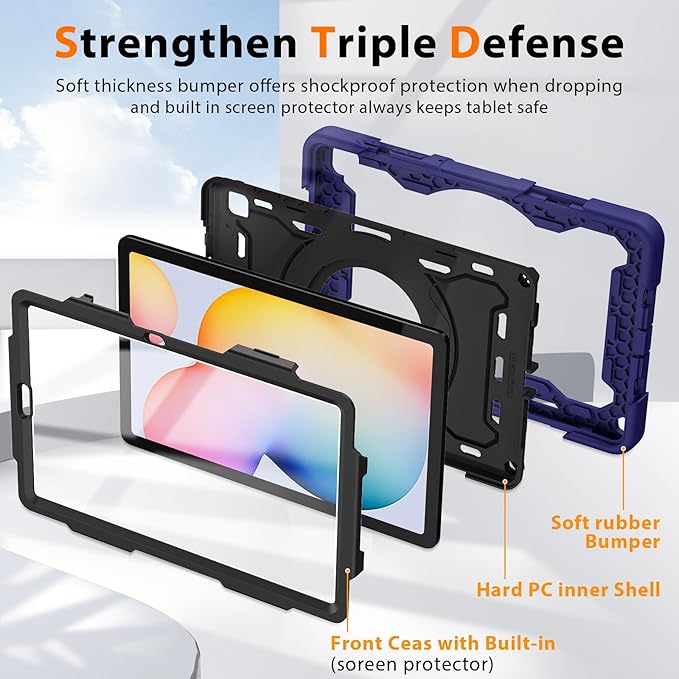 ROISKIN Case for Samsung Galaxy Tab S6 Lite 10.4’’ (2024-2020)Drop-Proof Protection Cover with 360° Rotate Stand &amp Handle &amp Screen Protector &amp Shoulder Strap &amp Kids Friendly