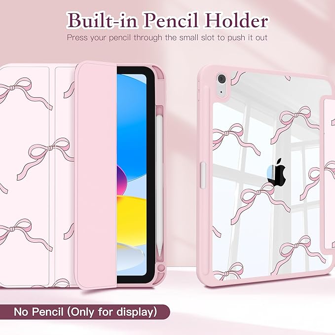 CISSOOK Case for New iPad 11 Inch 2025 (A16) / 10.9 inch iPad 10th Generation 2022 with Apple Pencil Holder Auto Wake/Sleep Blush Pink Translucent Bow Shockproof Cover