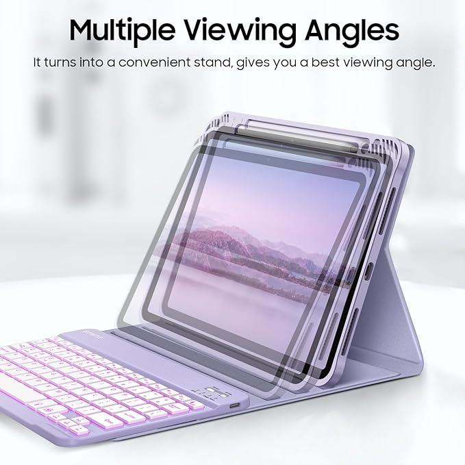 Fintie Backlit Keyboard Case for iPad Air 11-inch M4/M3/M2 (2026/2025/2024) iPad Air 5th/4th Gen 10.9 Inch - Soft TPU Cover with 7 Color Backlight Detachable Bluetooth Keyboard Lilac Purple