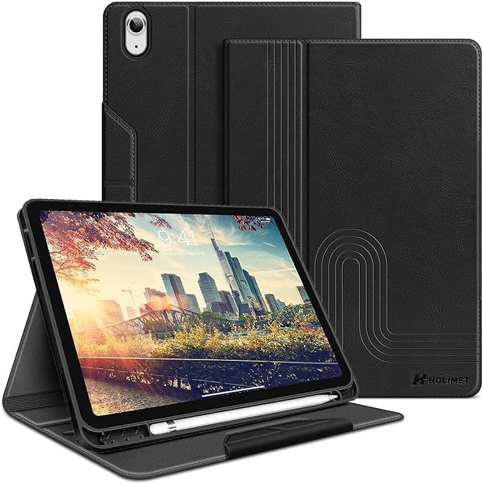 H HOLIMET Case for iPad (A16) 11th (11'')/ 10th Generation (10.9'') Vegan Leather with Built-in Pencil Holder Auto Sleep/Wake Function Black