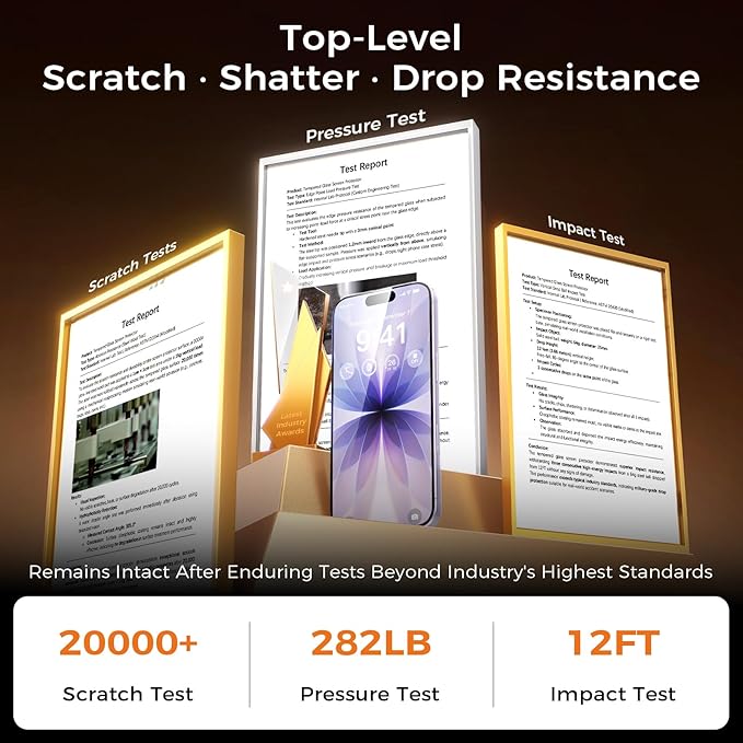 NeverBreak 9H+ Hardness for iPhone 17 Screen Protector 12FT Military Grade Protection (Scratch Shatter Drop Resistance) Tempered Glass Full Edge Coverage 6.3 2025 2 Pack with De-Bubble Card