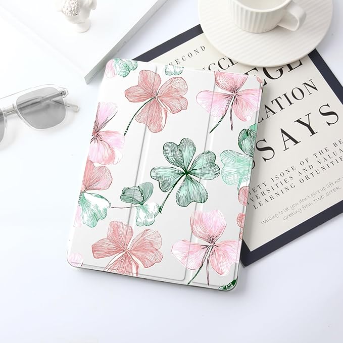 JOYLAND Flower Case for iPad 10th Generation Case 10.9 inch/iPad (A16) 11th Generation 11 Inch 2025 with Pencil Holder-Trifold Stand Protective Cover with Soft TPU BackWhite