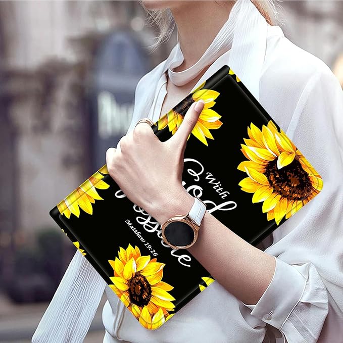 Case for iPad (A16) 11th Generation 11 Inch (2025)/ iPad 10th Generation 10.9 inch 2022Slim PU Leather Smart Cases Covers with Auto Wake/Sleep-Sunflower Matthew 19:26