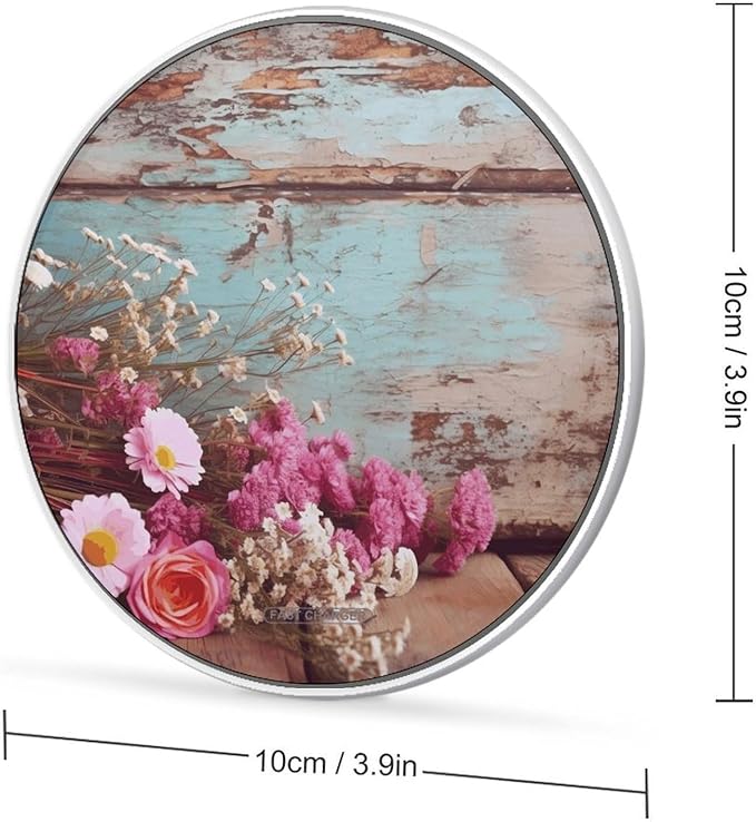 Rustic Flowers Wireless Charger Fast Wireless Charging Pad with USB Cable 10W Anti-Slip Magnetic Wireless Charger Portable Slim Charger Puck Travel Charging Station