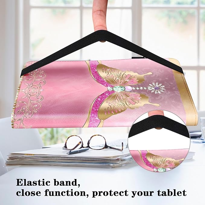 Case for Lenovo Yoga Tab Plus Tablet 12.7 Inch 2025 Multi-Angle Viewing Premium PU Leather Stand Case with Elastic Strap &amp Card Slots for Lenovo Yoga Tab Plus 12.7 Tablet-Pink Butterfly