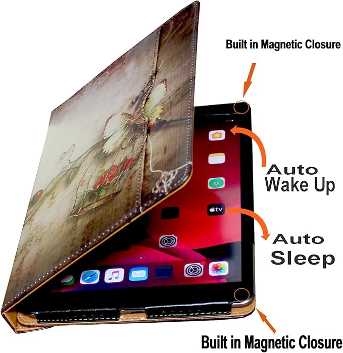 Case for iPad 9th 8th 7th Generation 360 Rotating Smart Cover Folio Stand with Pocket Auto Wake Up/Sleep for 2021 2020 2019 iPad 10.2 A2197 A2198 A2199 A2200 A2602 A2603 (Butterfly Flower)
