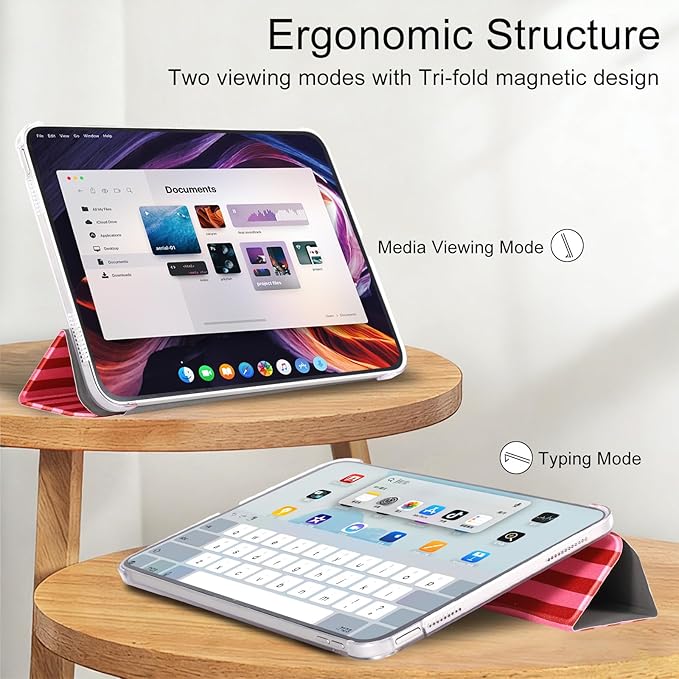 case for ipad 11th Generation11 Inch 2025 (A16 Chip) &amp 10th Gen 10.9 Inch 2022 - Slim Scratch-Resistant Hard PC Translucent Back Shell Smart Cover Wake/Sleep FunctionRed Irregular Stripes