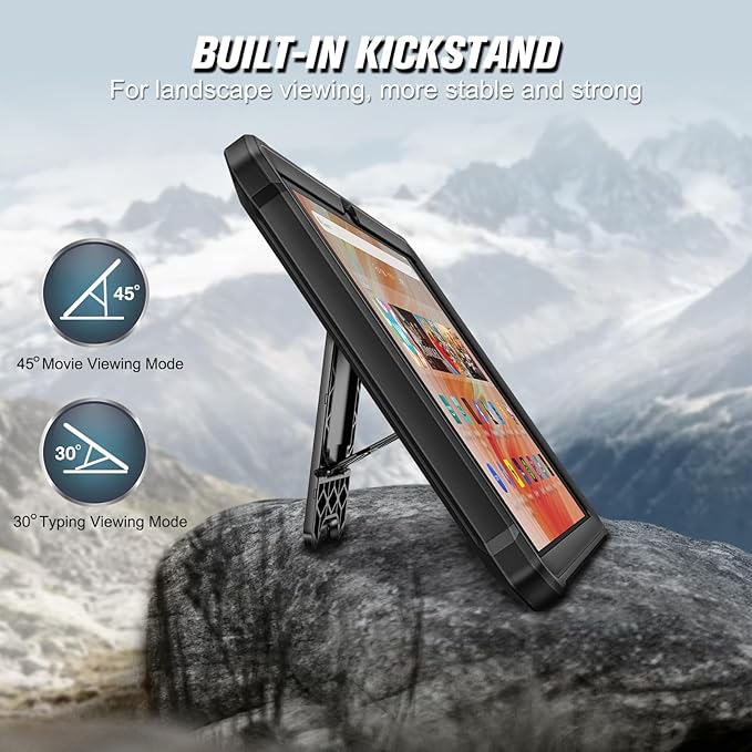 Fintie Shockproof Case for All-New Fire HD 10 Tablet (13th Generation 10.1 2023 Release) [Tuatara] Rugged Unibody Hybrid Bumper Kickstand Cover with Built-in Screen Protector Black