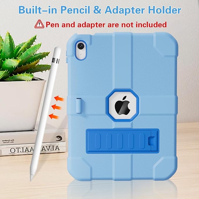 Case for iPad (A16) 11th Generation 11 Inch 2025 / iPad 10th Generation 10.9 Inch 2022 Rugged Heavy Duty Protective Cover [Built-in Pencil Holder ] for iPad 11/10 Gen (LightBlue)