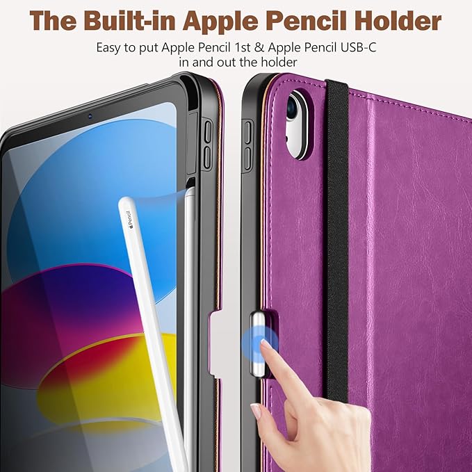 Akkerds Compatible for iPad (A16) 11th Generation Case 11 Inch 2025 for iPad 10th Generation Case 10.9 Inch 2022 with Pencil Holder Protective Leather Business Stand Cover Multiple Angles Purple