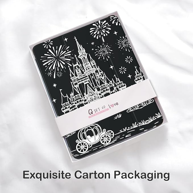 Cute White Castle for iPad Air 13 Inch Case M3 2025/M2 2024 with Pencil Holder Auto Sleep/Wake Black Leather Soft TPU Back Cover