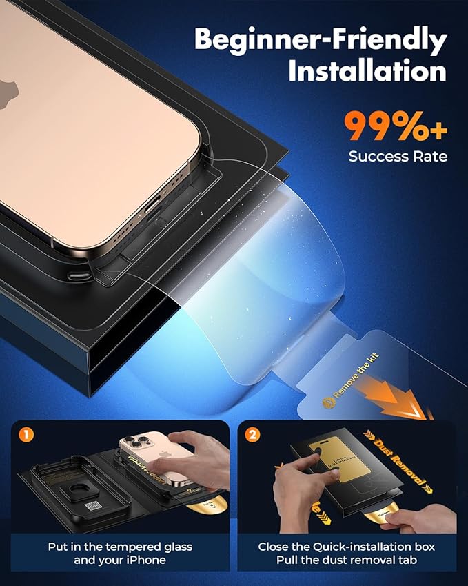 UNBREAKcable for iPhone 16 Pro Screen Protector [Quick-Installation Box] 3-Pack 9H+ Hardness Shatterproof Tempered Glass [99.99% HD Clear] [Case Friendly] [Bubble Free] for iPhone 16 Pro 6.3