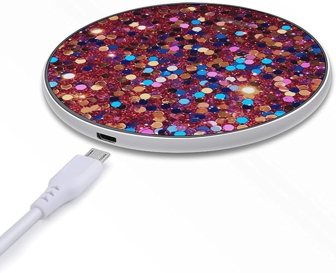 Glitter Pattern Wireless Charger Fast Wireless Charging Pad with USB Cable 10W Anti-Slip Magnetic Wireless Charger Portable Slim Charger Puck Travel Charging Station