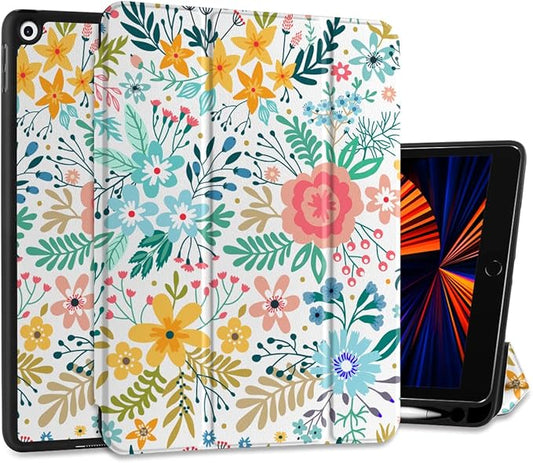DONGKE Case Compatible with iPad 10.2 Inch 2021 2020 2019 iPad 9th/8th/7th Generation with Pencil Holder Slim Stand Protective Case with Soft TPU Back Auto Sleep/Wake Cover Colorful Floral