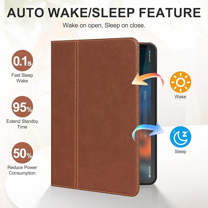 Genuine Leather Case for iPad mini 7/Mini 6 Generation(8.3 Inch 2021/2024)Vegetable Tanned Leather Smart Folio Cover for with Auto Wake/SleepAdjustable StandAnti Slip/FingerprintRedbrown