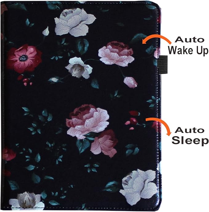 Case for iPad A16 11-inch (11th Gen 2025) for 2022 iPad 10th Generation 10.9 inch Rotating Stand Smart Magnetic Cover for Model A3354 A3355 A3356 A2696 A2757 A2777 (Black Flower)