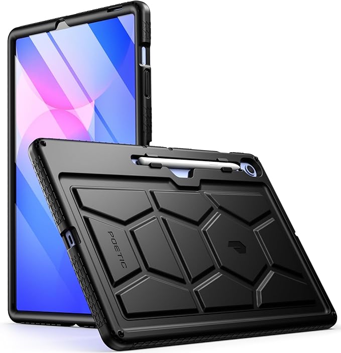 Poetic TurtleSkin Case for Samsung Galaxy Tab S10 FE Plus (2025 Release) 13.1 inch Case with S Pen Holder Heavy Duty Shockproof Kids Friendly Protective Silicone Cover Black
