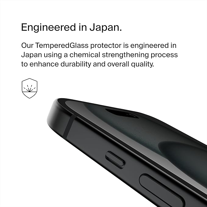 Belkin ScreenForce TemperedGlass Treated Privacy Screen Protector for iPhone 15 and 14 Pro - Slim &amp Scratch-Resistant - Includes Easy Align Tray for Bubble Free Application