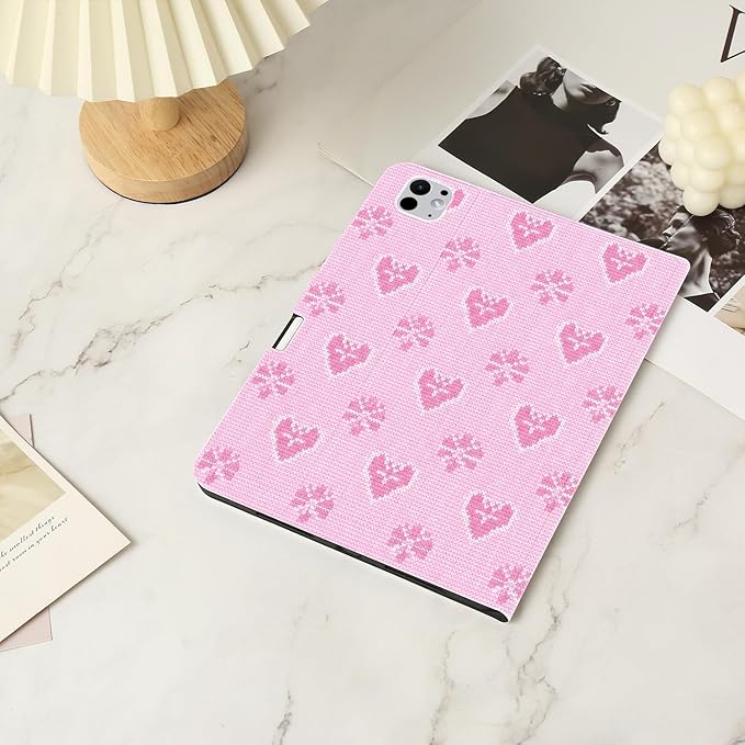 Cute Winter Christmas Case for iPad Air 11 M3 2025/M2 2024/iPad Air 5 2022/Air 4 2020 10.9 with Pencil Holder Vintage Aesthetic Classic Design Pink Leather Folio Stand Cover