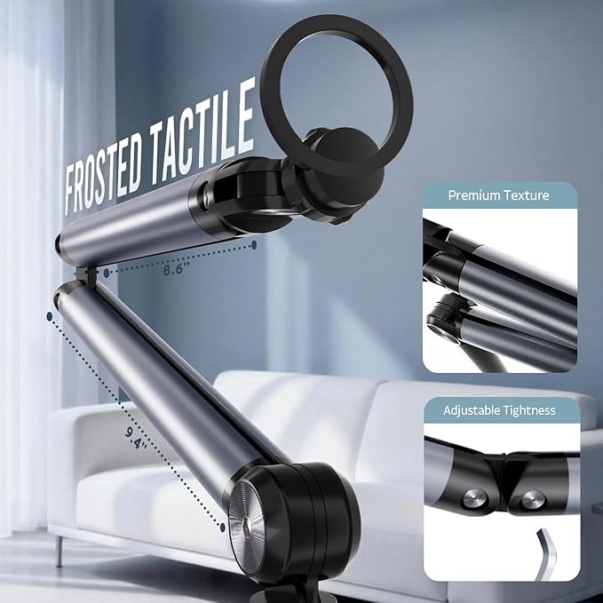 Magnetic Phone Floor Stand Aluminum iPhone Overhead Stand with Adjustable Arm &amp Remote for Multi-Angle Creative Shooting Stable Stand for iPhone/Android