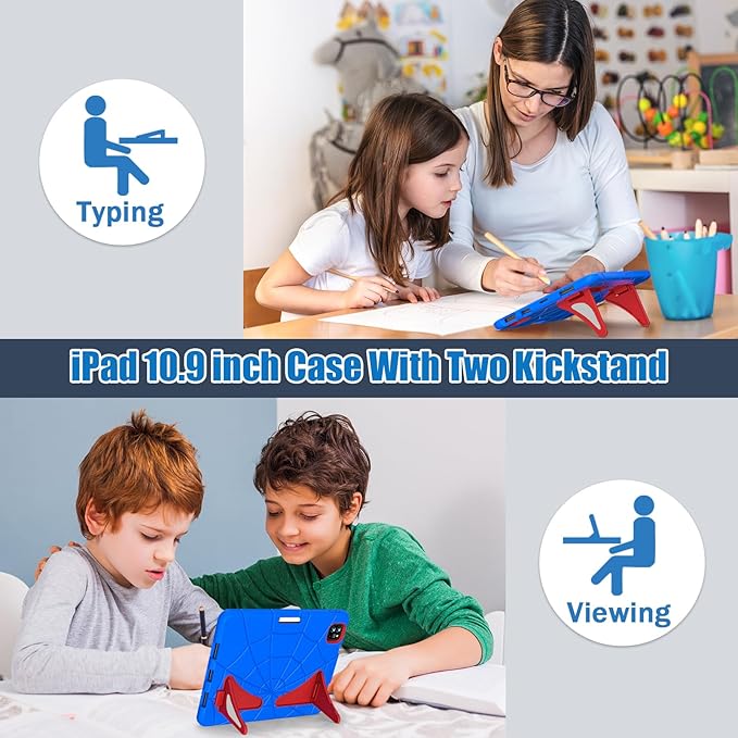 Compatible with Apple iPad Pro 11 inch(2018/2020/2021/2022)/Apple Air 4 10.9(2020)/Air 5 10.9(2022) Tablet CaseLightweight Shockproof Cover for Kids Boys Babies with Kickstand Blue Red